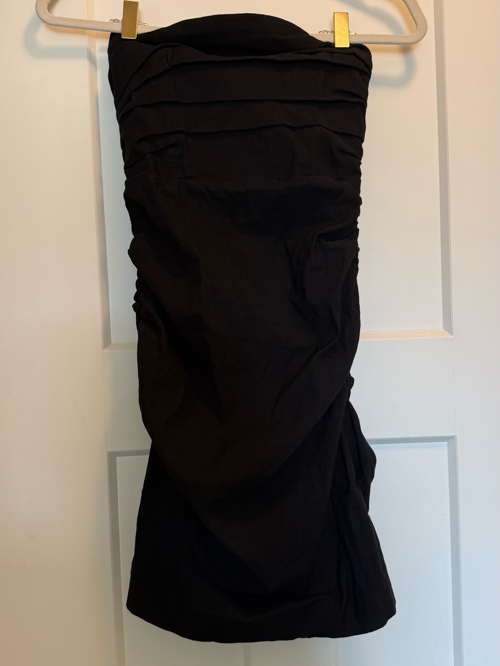 Anthropologie Black Strapless Ruched Mini Dress